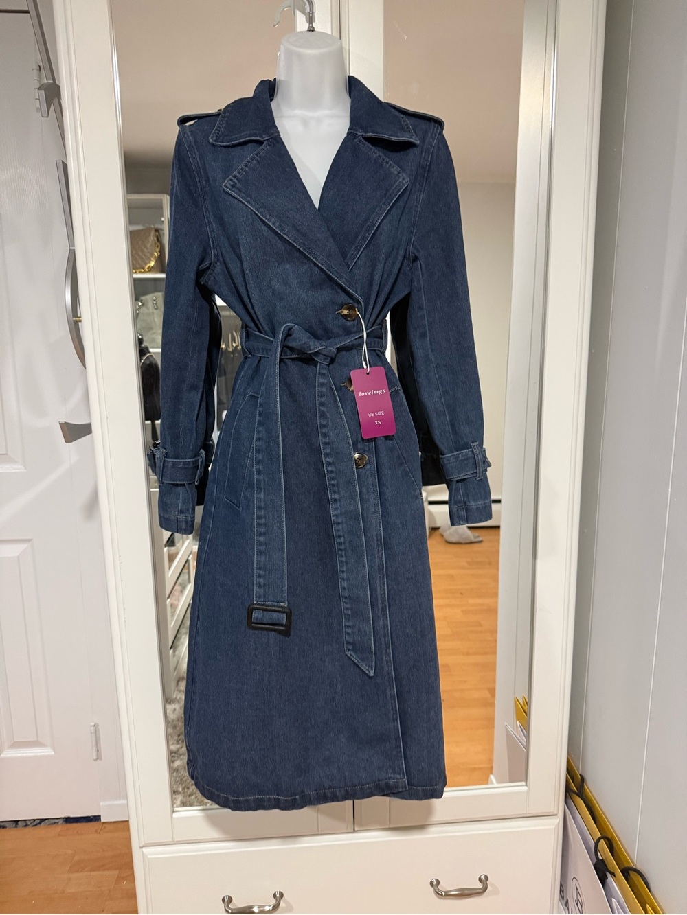 Denim belted Trench Jean jacket/ Coat - XS - Picture 7 of 12